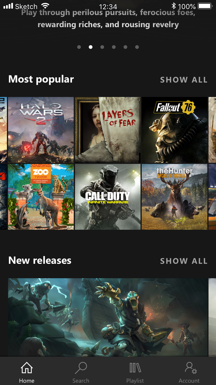 Xbox Game Pass Mobile Home