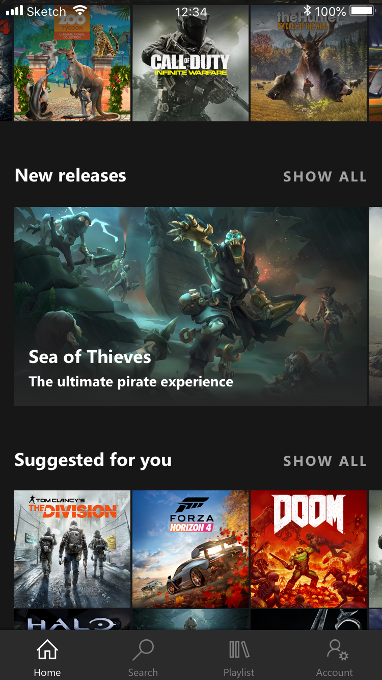 Xbox Game Pass Mobile Home